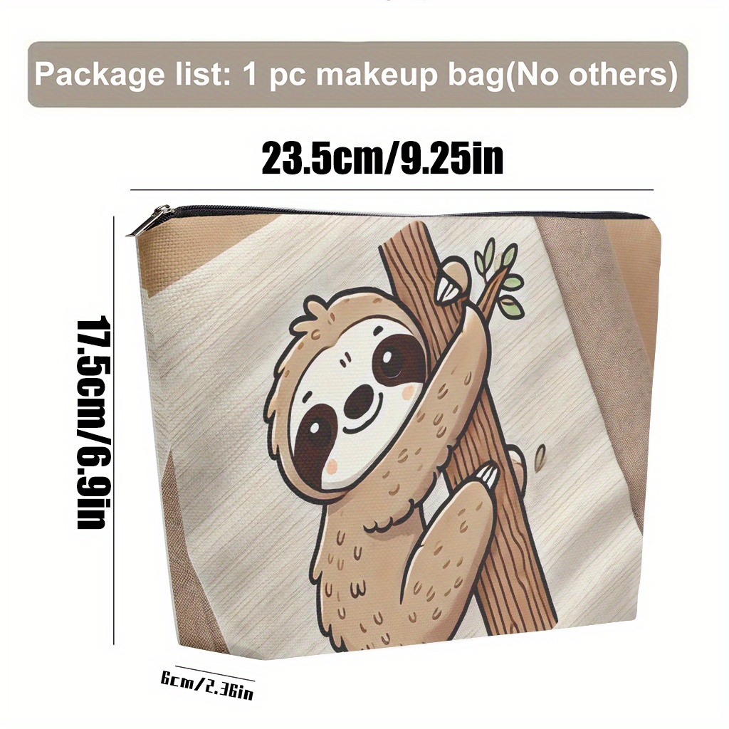 TEMU 1pc Makeup Bag, Sloth Cartoon Style Towel Cosmetic Pouch With Zipper, Large-capacity Makeup Bag, Cute And Stylish Wallet-style Cosmetic Pouch,