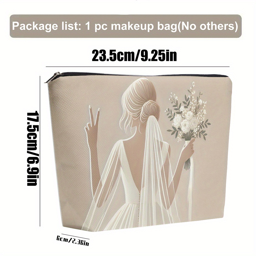 Makeup Bag 1pc, The Bride Holds Flowers Cosmetic Bag With Zipper Closure, Large Capacity Linen Makeup Bag Cute Fashion Wallet Makeup Bag Portable Storage Bag Travel Cosmetic Bag Holiday Gift