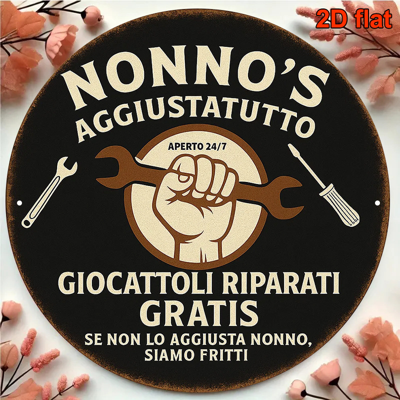 TEMU 2d Flat, 1pc Italian "'s Adjusted Enough" () Vintage Aluminum Sign - Wall Plaque With Italian Text For Workshop, & Decor - 20.32x20.32 Cm Round