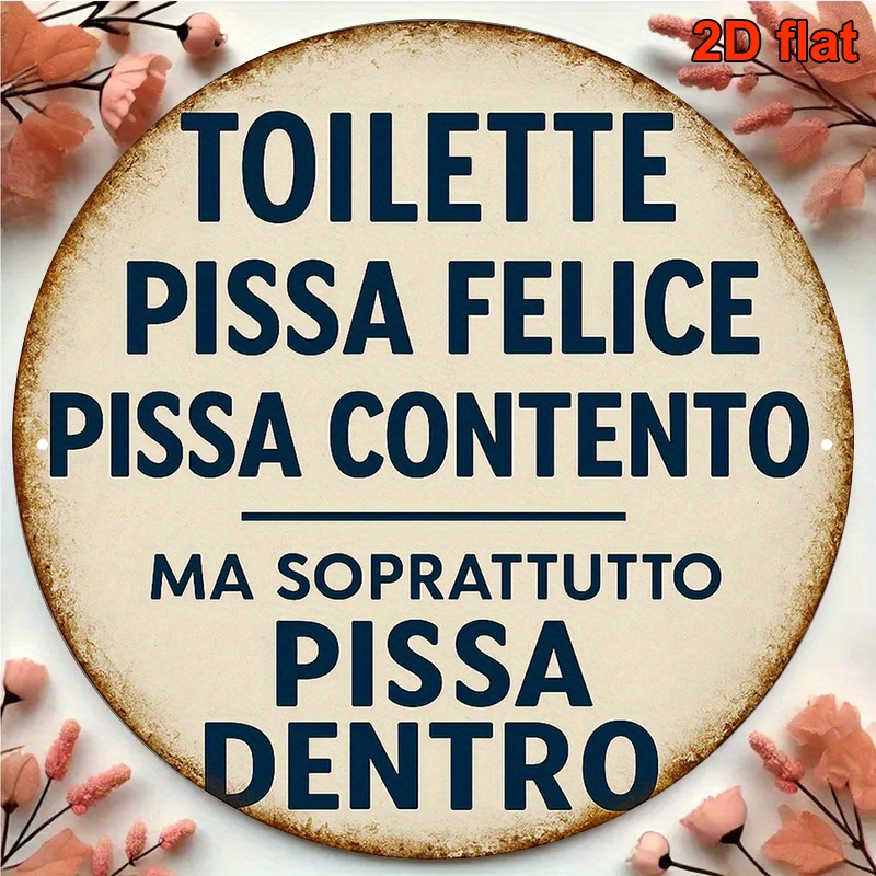 TEMU 2d Flat - [2d Plane] 1 Pack, 20.32*20.32 Cm Round Italian Aluminum Sign, Retro Decorative Sign, Theme Is " The Toilet", Toilet Sign Decoration,