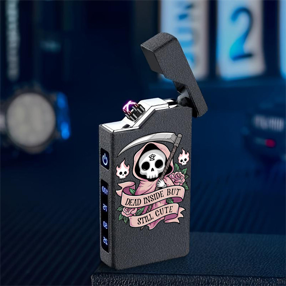 TEMU 1pc Windproof With Handheld Printed Pink And , Type-c Rechargeable Lighter, Metal Shell, Power Indicator, Dual Arc, Gift Box Packaging, Program,