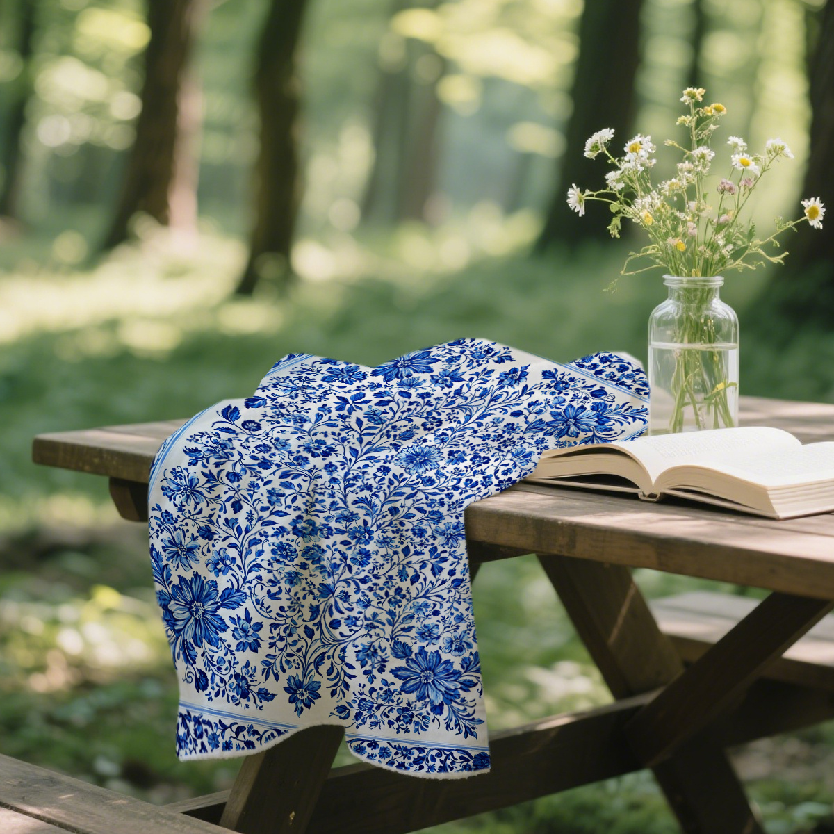TEMU 1pc, Blue And White Porcelain Style Floral Travel Essential Hand Towel, Autumn Gift, Fingertip Towel, Printed Pattern Towel, Striped Design,