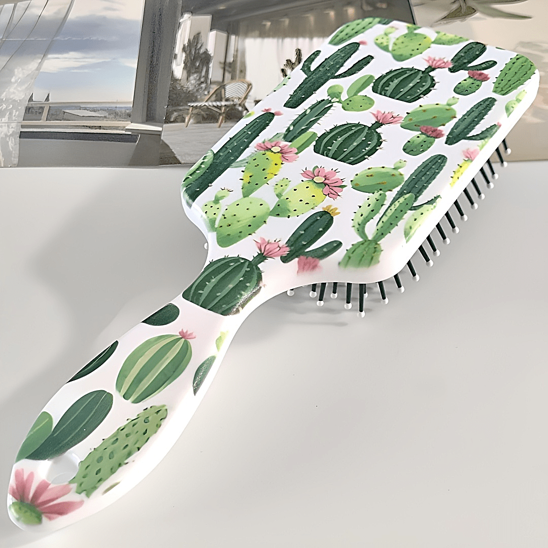 Peine de Cojín de Aire con Diseño de Cactus Verde, Peine Masajeador para el Cuero Cabelludo, Antiestático, Cepillo de Pelo con Agarre Cómodo, Mango Duradero de ABS, Cerdas de Nylon, Adecuado para Todo Tipo de Cabello, Regalo Ideal