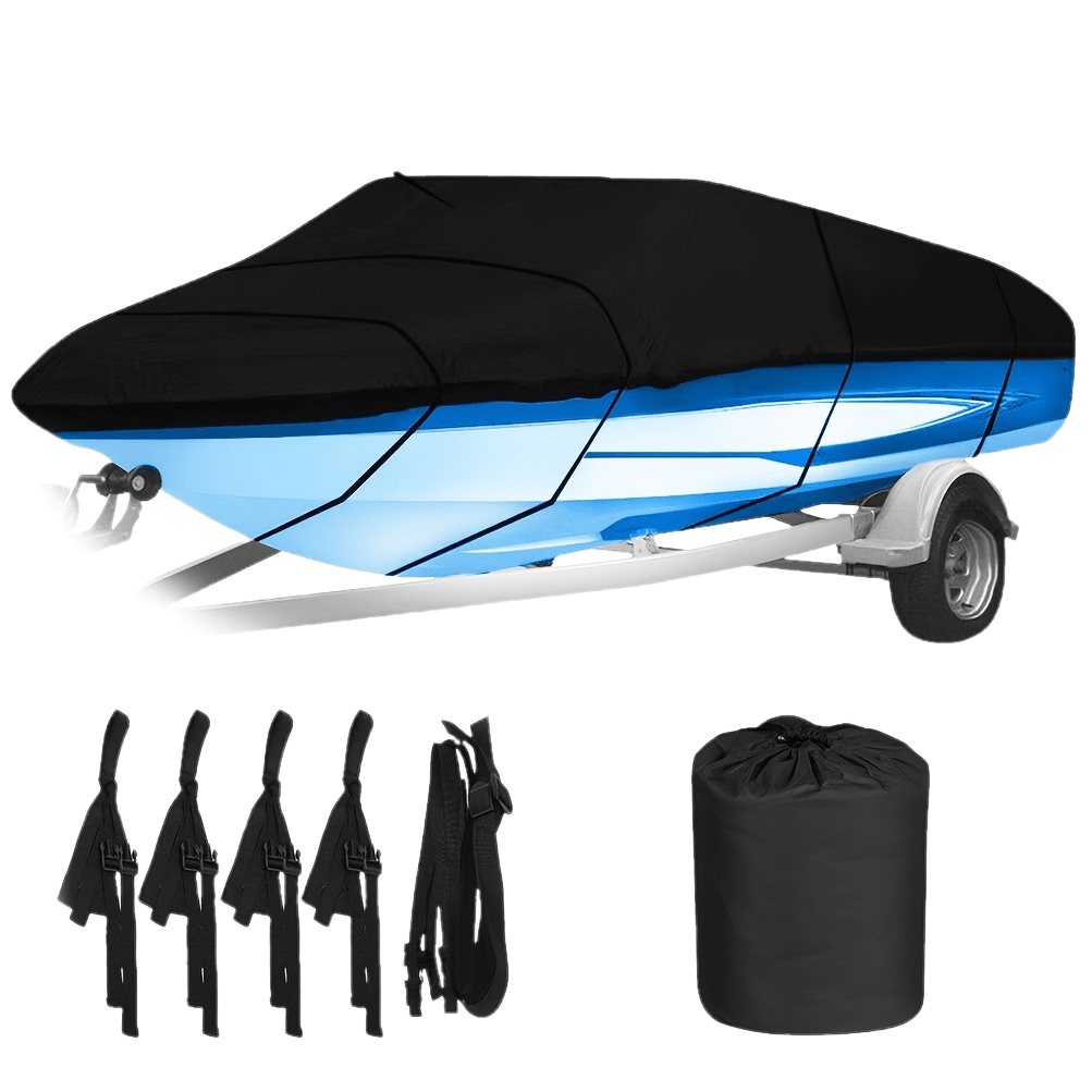 Durable Boat Cover Suitable For Trailers, Designed For Fishing, Skiing, And V-hull Measuring 17 To 19 Feet In Black