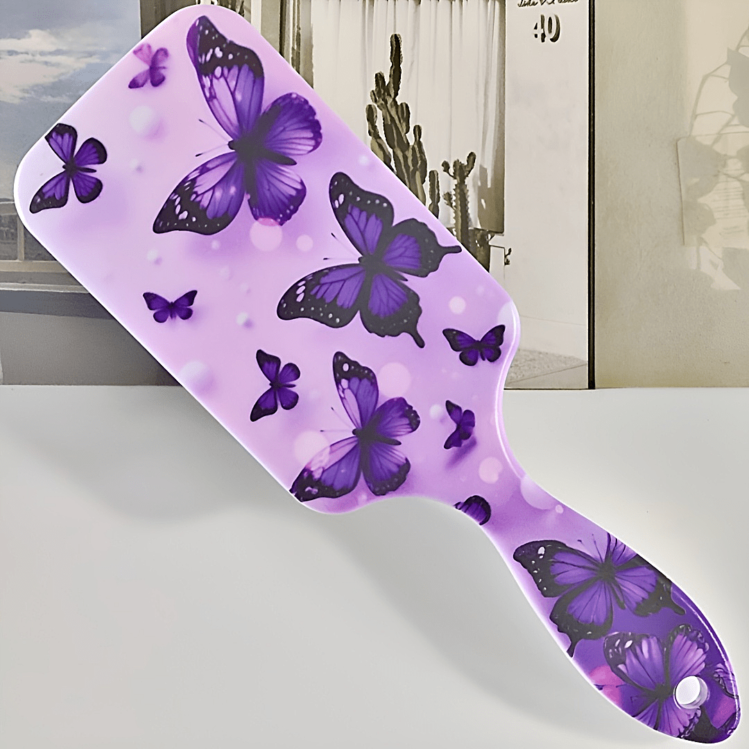 TEMU Peigne à Motif Fleur Papillon Violet, Peigne Massant pour Cuir , -, Poignée Confortable, Brosse à Cheveux Durable avec Manche en ABS, Poils en