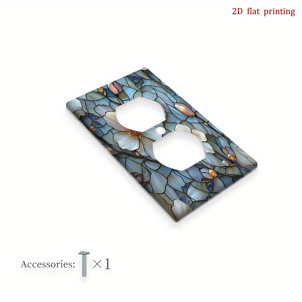 TEMU 1pc 2d Flat Printing Stained Glass Flower Motif Design Light Switch Cover Kit,power Outlet Cover And Plug Cover For Home Decor,bedroom,bathroom,and Game Room Wall Decor, 2d Flat