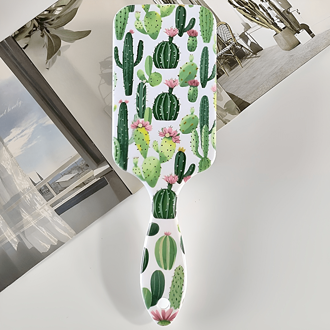 Peine de Cojín de Aire con Diseño de Cactus Verde, Peine Masajeador para el Cuero Cabelludo, Antiestático, Cepillo de Pelo con Agarre Cómodo, Mango Duradero de ABS, Cerdas de Nylon, Adecuado para Todo Tipo de Cabello, Regalo Ideal