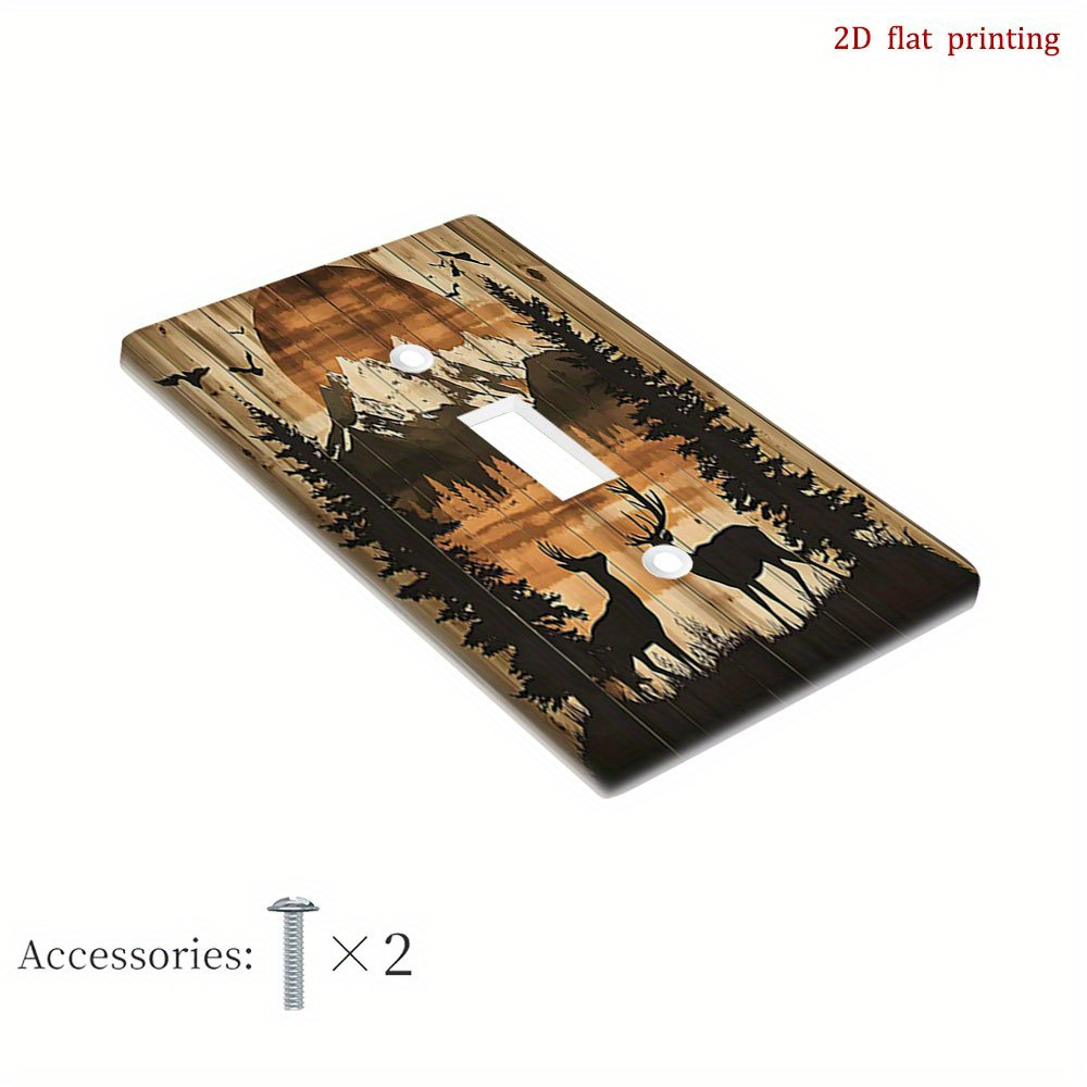 TEMU 1 pièce Plaque de Commutateur Décorative 2D Impression Plate Montagne Cerf Abstraite, Plaque Murale Décorative pour Interrupteur ou Prise, pour