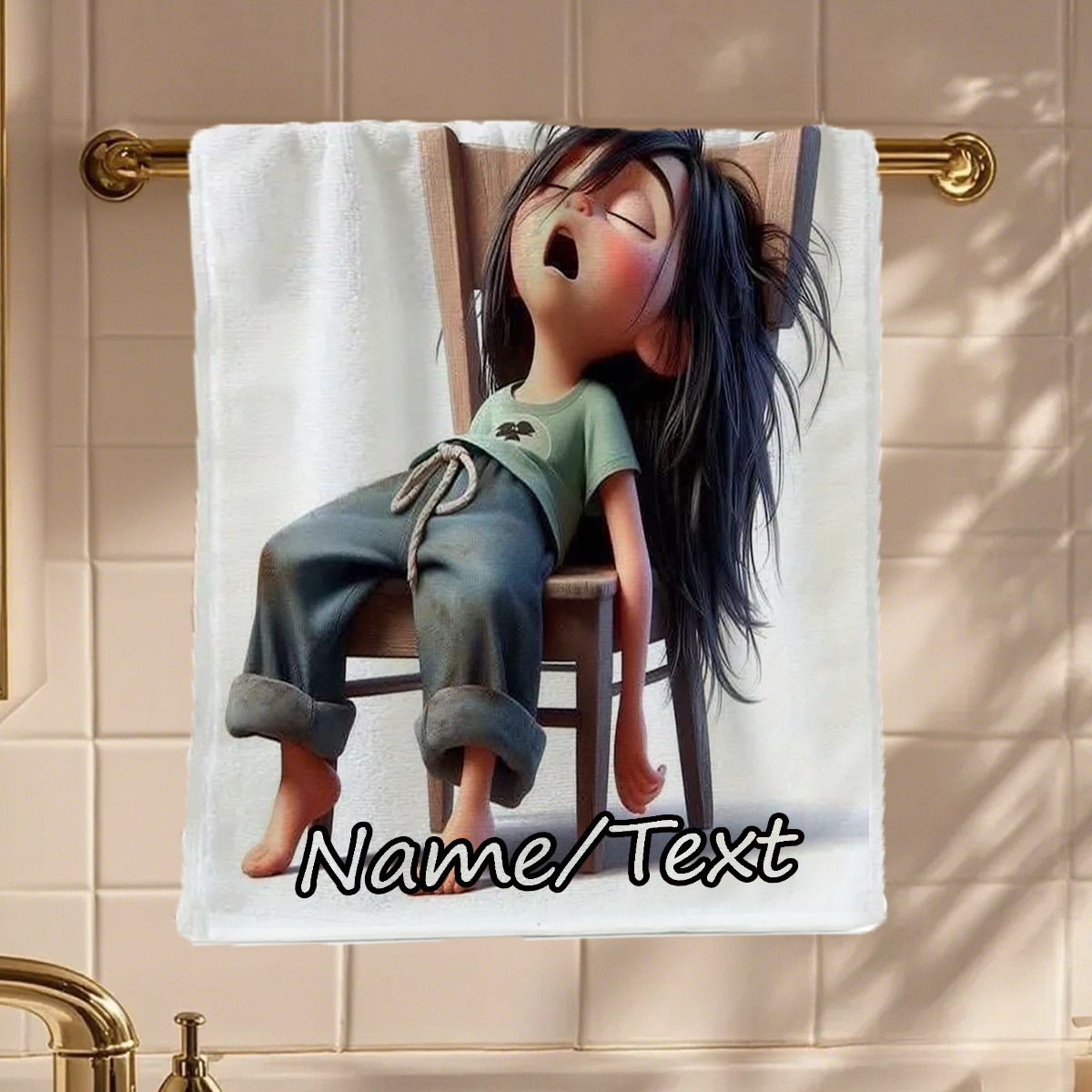 TEMU 2d Flat, 1pc, 3d Animated Theme Customizable Text Printing Towel, Name Customization Towel, 2d Flat Digital Printing , Essential Hand Towel For