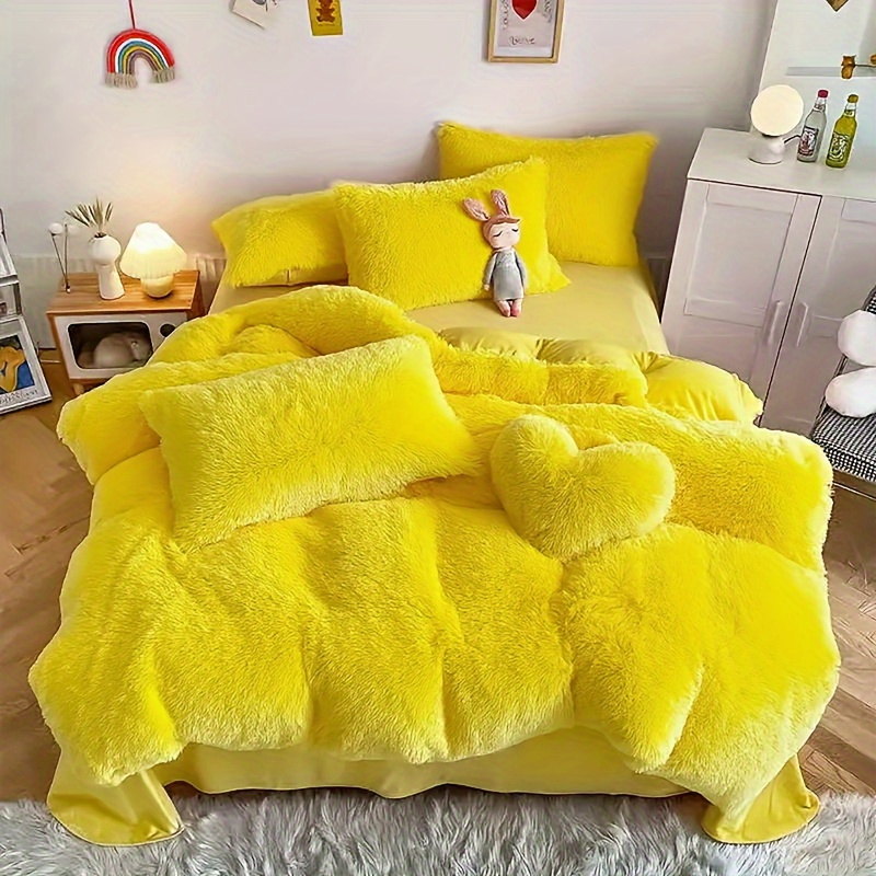 TEMU 3/4pcs Artificial Plush Duvet Cover Set (1pc Duvet Cover 1/2pcs Pillowcases 1pc ) Fluffy And Soft Bedding Gift Cozy Plush Duvet Cover Set Warm