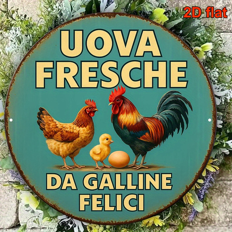 TEMU Targa decorativa vintage 2D, [2D Flat] con scritta 'Uova ', targa in alluminio da 8.0X8.0 pollici in , perfetta per decorare cucine, sale da ,