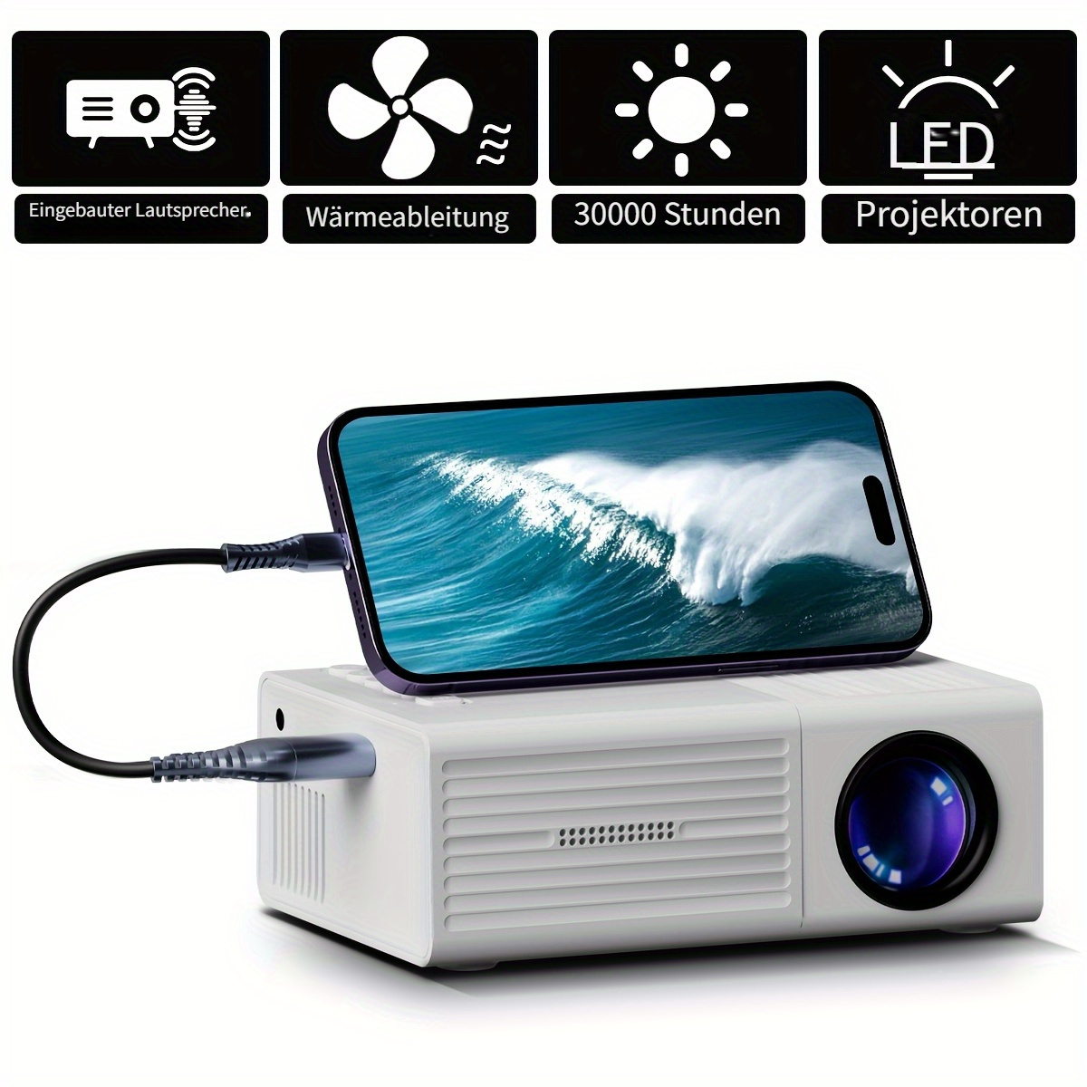1080P HD USB Projektor Mit Fernbedienung – Tragbar, Smart & Perfekt Für Filmabende Draußen Oder Im Wohnzimmer