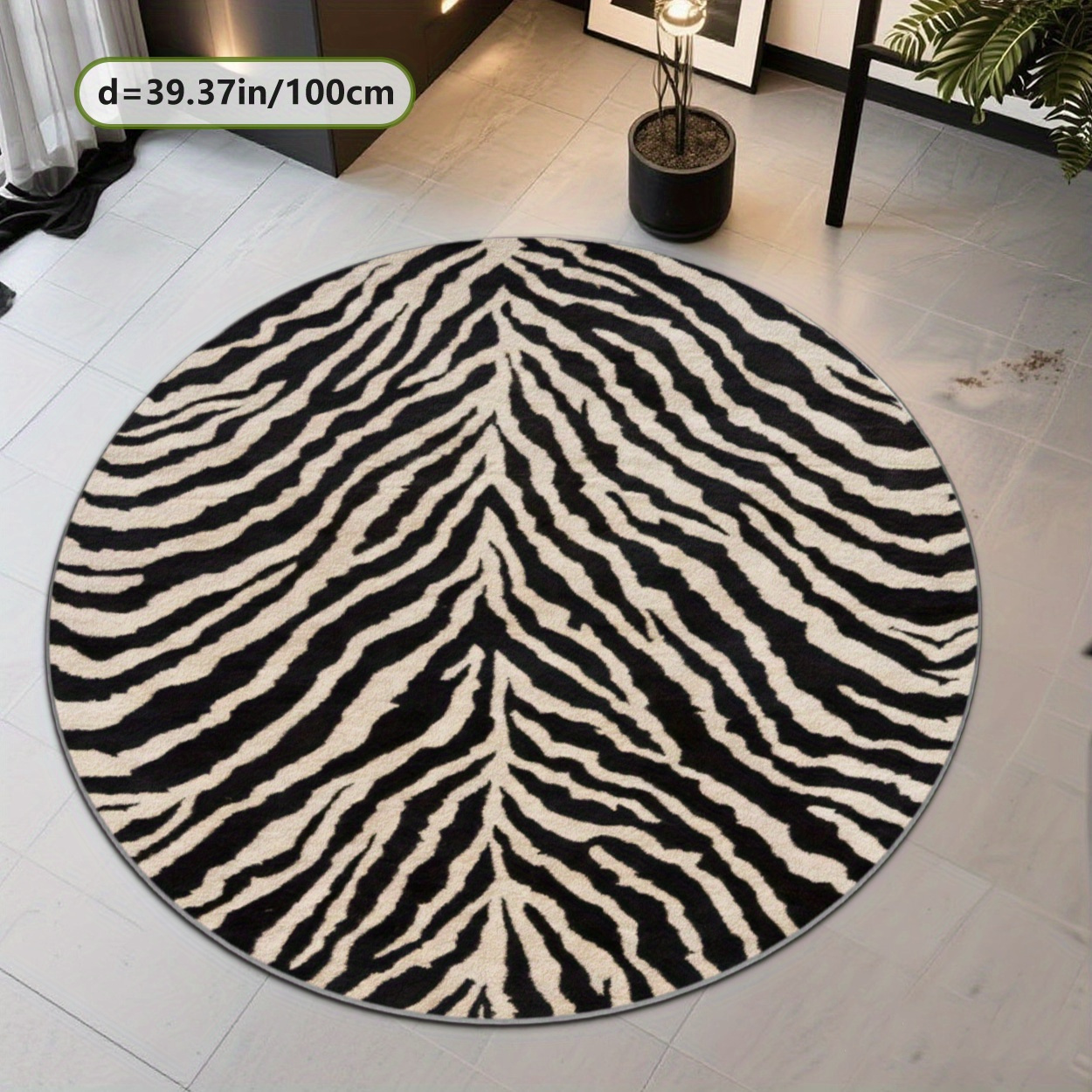 TEMU Soft Fluffy   Dotted Plastic Bottom Round Carpet, Black And White Zebra Pattern Printed Rug, 2d Printing Rug, Fashion Home Decor Carpet,