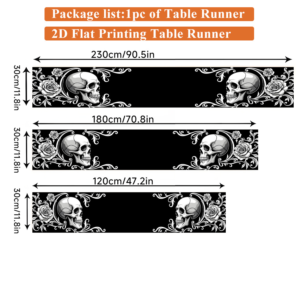 E-shop 2D Flachdruck Tischläufer ., Totenkopf und Rosen Illustration Polyester Rechteckiger Tischläufer, für Esstisch, Couchtisch, , Lebendige