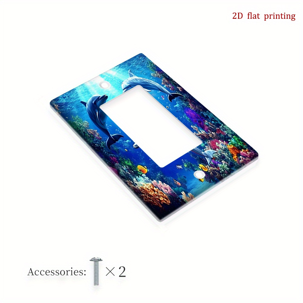 TEMU 1 pièce Couverture d'interrupteur à imprimé plat 2D style océanique , plaque murale décorative pour cuisine, salle de bain, salon, décoration