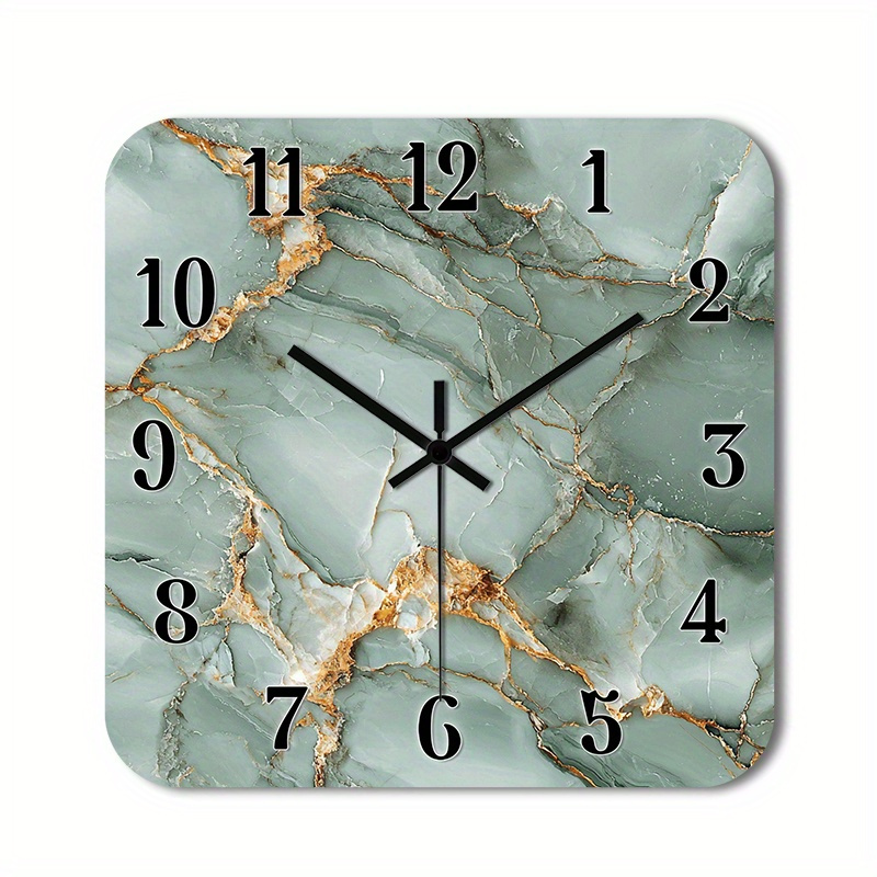 TEMU () 1pc Silent Wall Clock Non-ticking Wooden, Decorative Square Clock Hd Glossy Lamination Finish Marble Texture With Numbered Clock For Foyer,