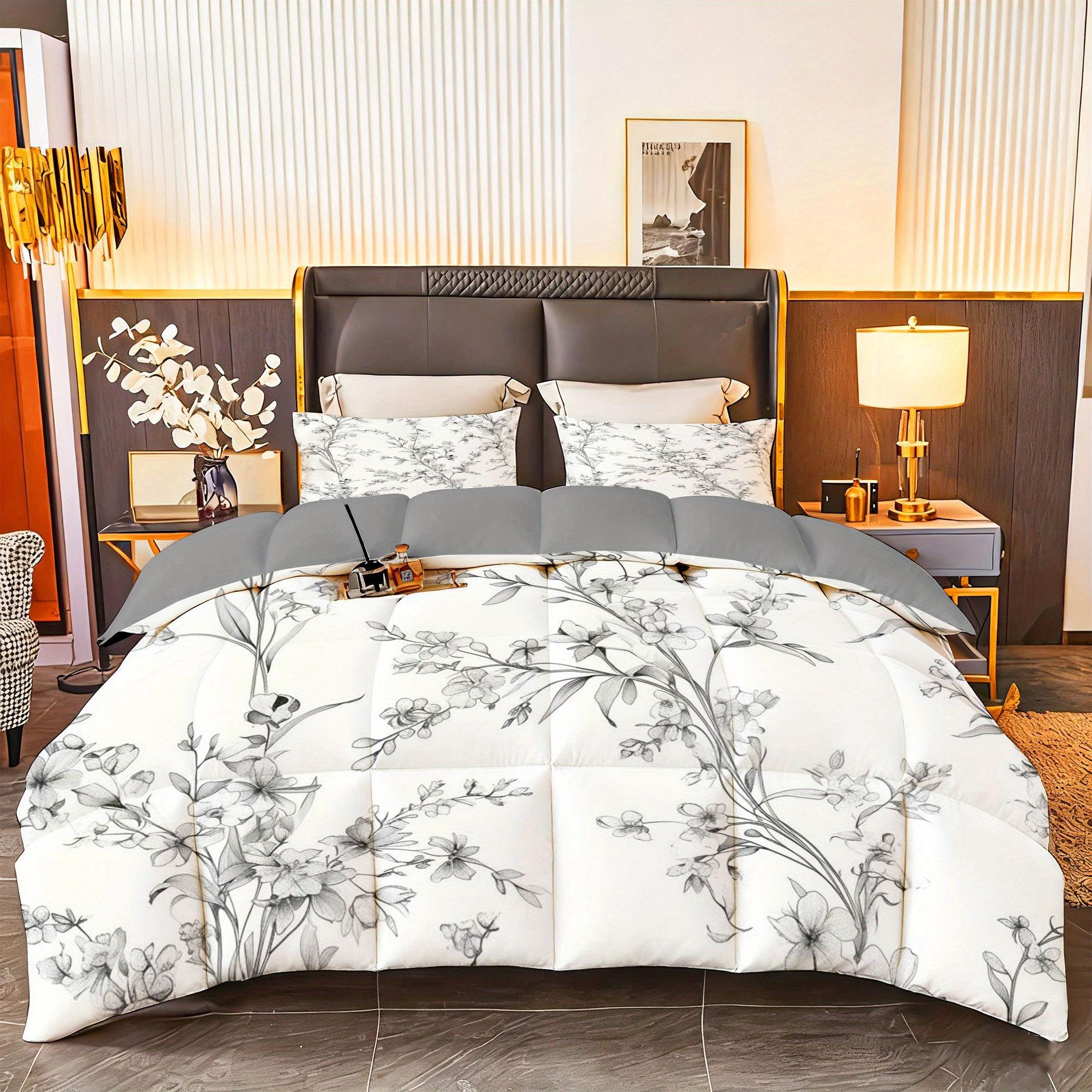 TEMU 3pcs (1 Comforter   2 Pillowcases) Bedding Set, Soft Microfiber Comforter Set With Floral Pattern, Hypoallergenic & Wrinkle Resistant, Easy -