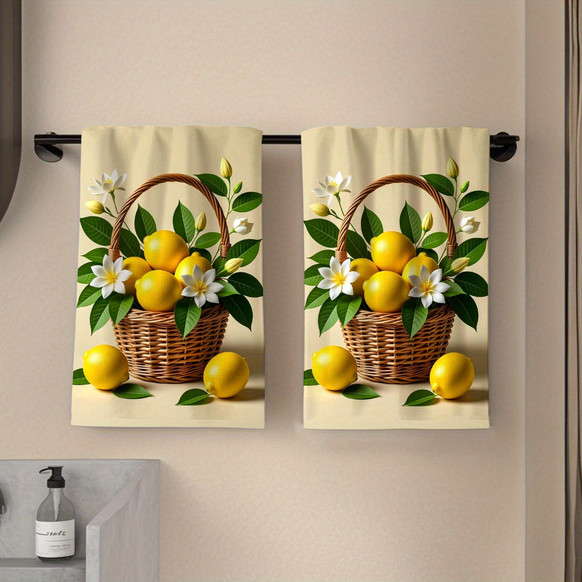 TEMU 2d Flat, 2pcs Set, 2d Flat Design, Single-sided Printed Towel Featuring A Realistic Lemon Pattern. Soft, Comfortable, Durable, And . Ideal For