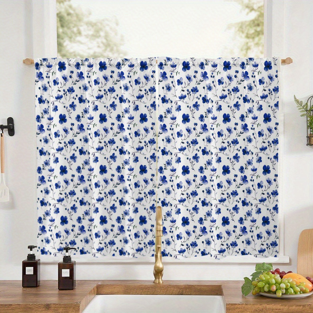 TEMU 2pcs Nordic Style And White Small Floral Pattern Curtains, Small Kitchen Curtains, Small Bedroom Curtains, Home Decor, Rod . Highly Decorative,