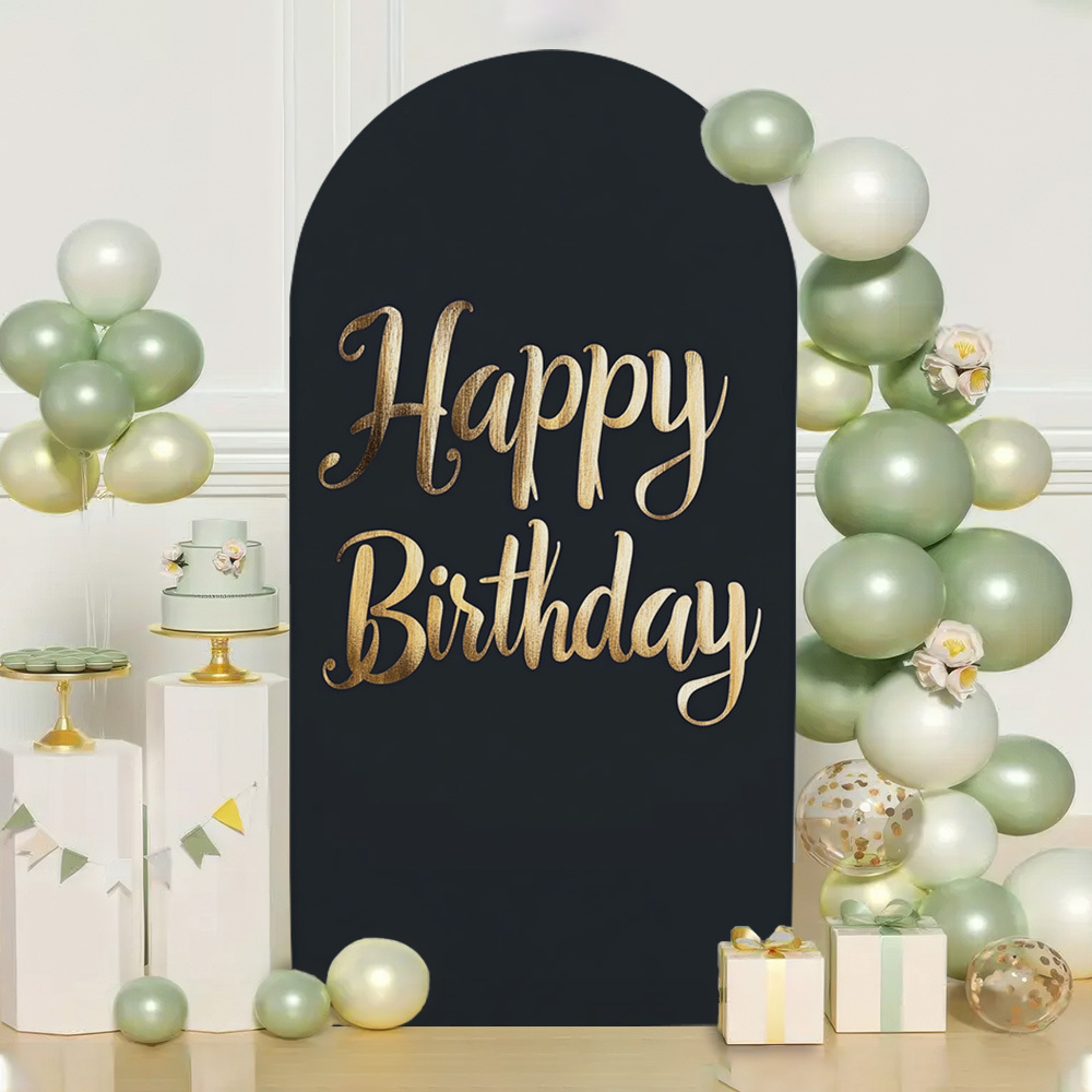 Happy Birthday Fotohintergrund Banner 180x110 Cm - Schwarz Gold Glitzer Für Geburtstagsparty