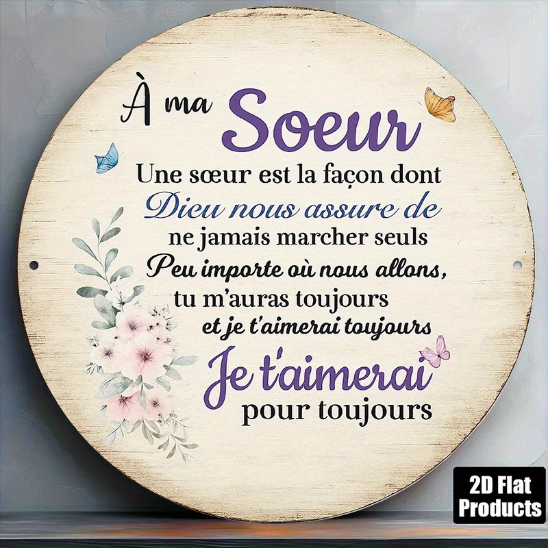 TEMU 2D Plat - 1pc Plaque Ronde en Aluminium 2D Plat 20.32X20.32 Cm | Plaque Décorative Sœur Vintage pour Maison, Chambre, Salon, Bureau, Mariages,
