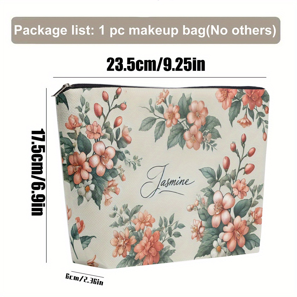 TEMU 1pc Makeup Bag, Jasmine And Mixed Pattern Zippered Cosmetic Pouch, Large-capacity Makeup Bag, Cute And Stylish Wallet-style Cosmetic Pouch,