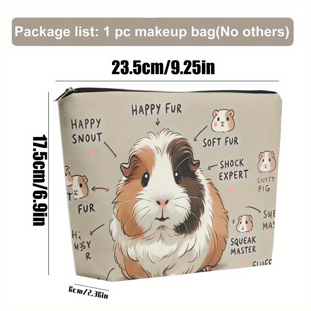 Image of A Makeup Bag Featuring A Cute And Soft Guinea Pig Design With A Zipper, This Spacious Linen Cosmetic Pouch Is A Stylish And Adorable Wallet, Perfect For Travel And As A Holiday Gift