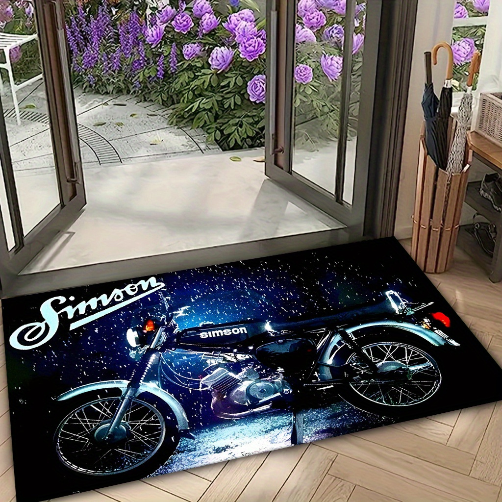 TEMU 1pc Vintage Motorcycle + "" Slogan Doormat, Suitable For Hallway Rugs/mats, Bedroom Entry Rugs/mats, Bathroom Rugs/mats, Bathroom Entry