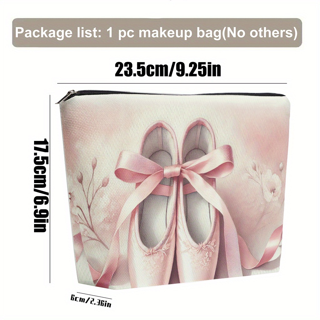 TEMU 1pc Makeup Bag, Pink Ballet Shoes And Zippered Cosmetic Pouch, Large-capacity Makeup Bag, Cute And Stylish Wallet-style Cosmetic Pouch, Portable