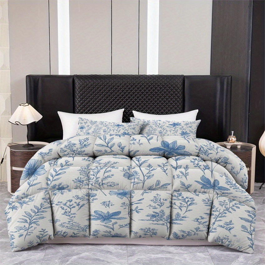 TEMU 3pcs (1 Comforter   2 Pillowcases) Floral Pattern Bedding Set, Hypoallergenic, Wrinkle & Fade Resistant, Queen/king/full Size, For Bedroom Home