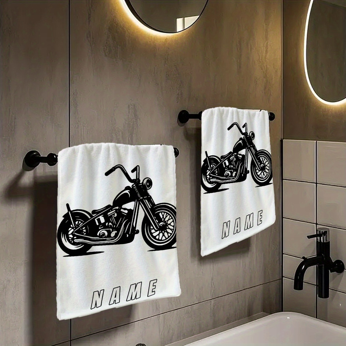 TEMU 1pc Custom Name Towel With Motorcycle Anime Design - Quick-dry Bath Suitable For Travel, Gifts, Parties, For & Outdoor Use, Machine Washable