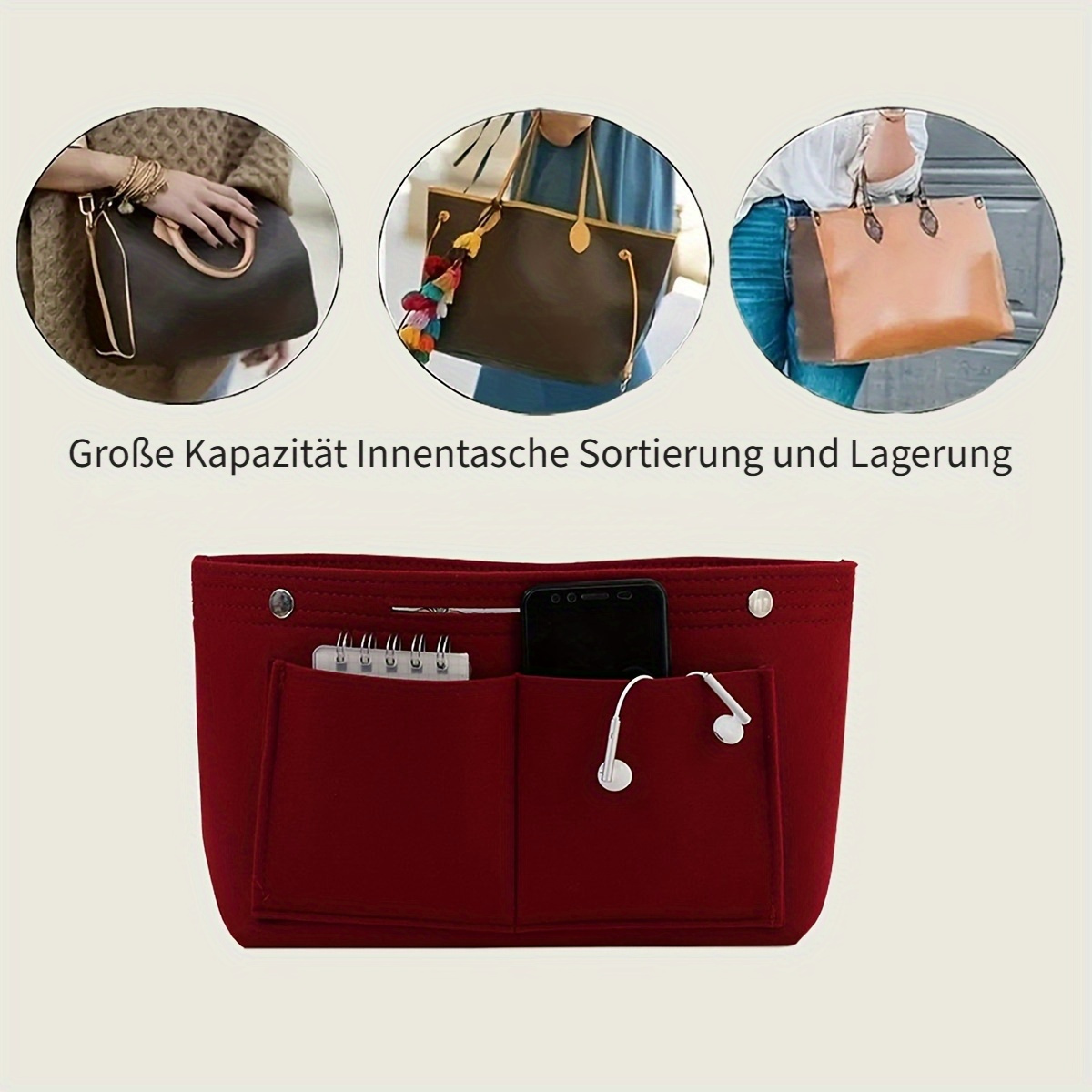 1pc beige filz schulter tasche organizer reißverschluss Temu Germany