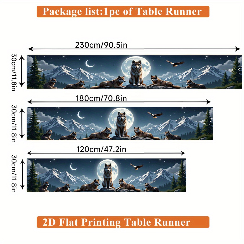 TEMU 2d Flat Printing Table Runner 1pc, The Wolves Stand In Moonlight Rectangular Table Runner, Polyester, For Dining Table, Coffee Table, Home Party