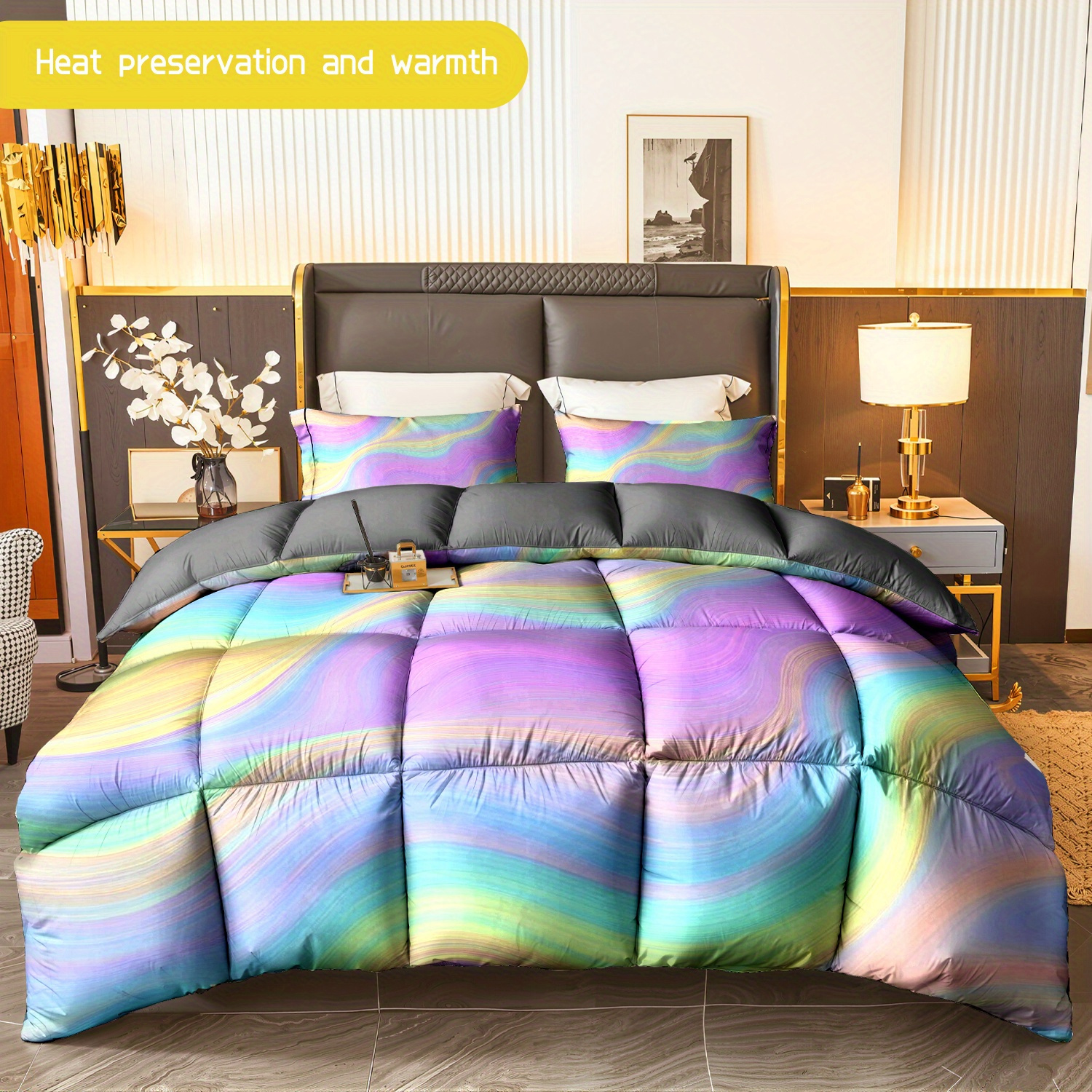 TEMU 3pcs (1 Comforter   2 Pillowcases) Soft Warm Hypoallergenic Polyester Bedding Set, Wrinkle & Fade Resistant, Queen/king/full Size, Modern