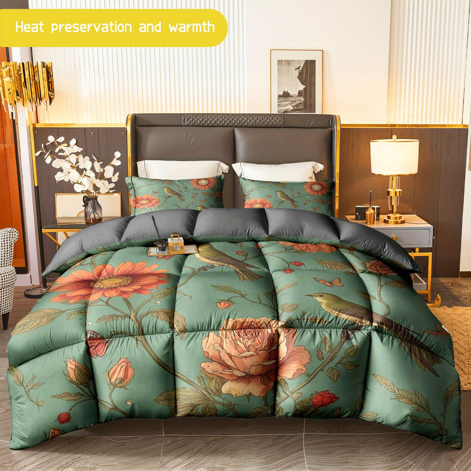 TEMU 3pcs (1 Comforter   2 Pillowcases) Floral Pattern Soft Warm Hypoallergenic Bedding Set, Queen/king/full Size, For Bedroom Home Dorm