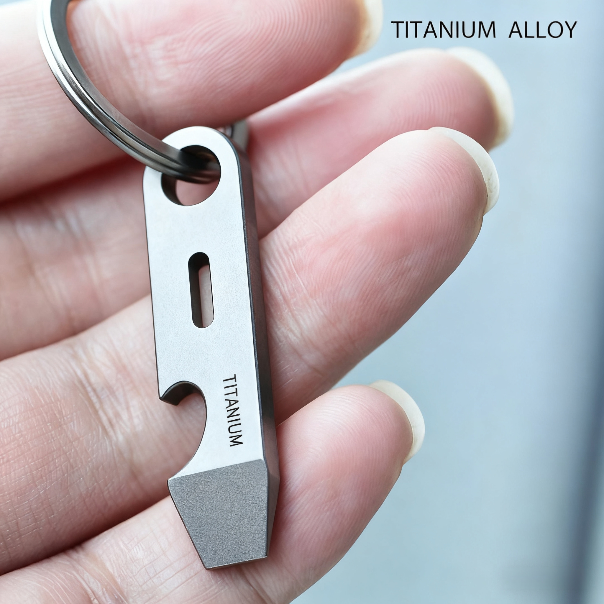 TEMU 1 Titanium Alloy Keychain Pendant - Multi-functional Edc Tool With Bottle & Box Opener, Durable Metal Key Ring For Car Keys, Outdoor Use, , Car