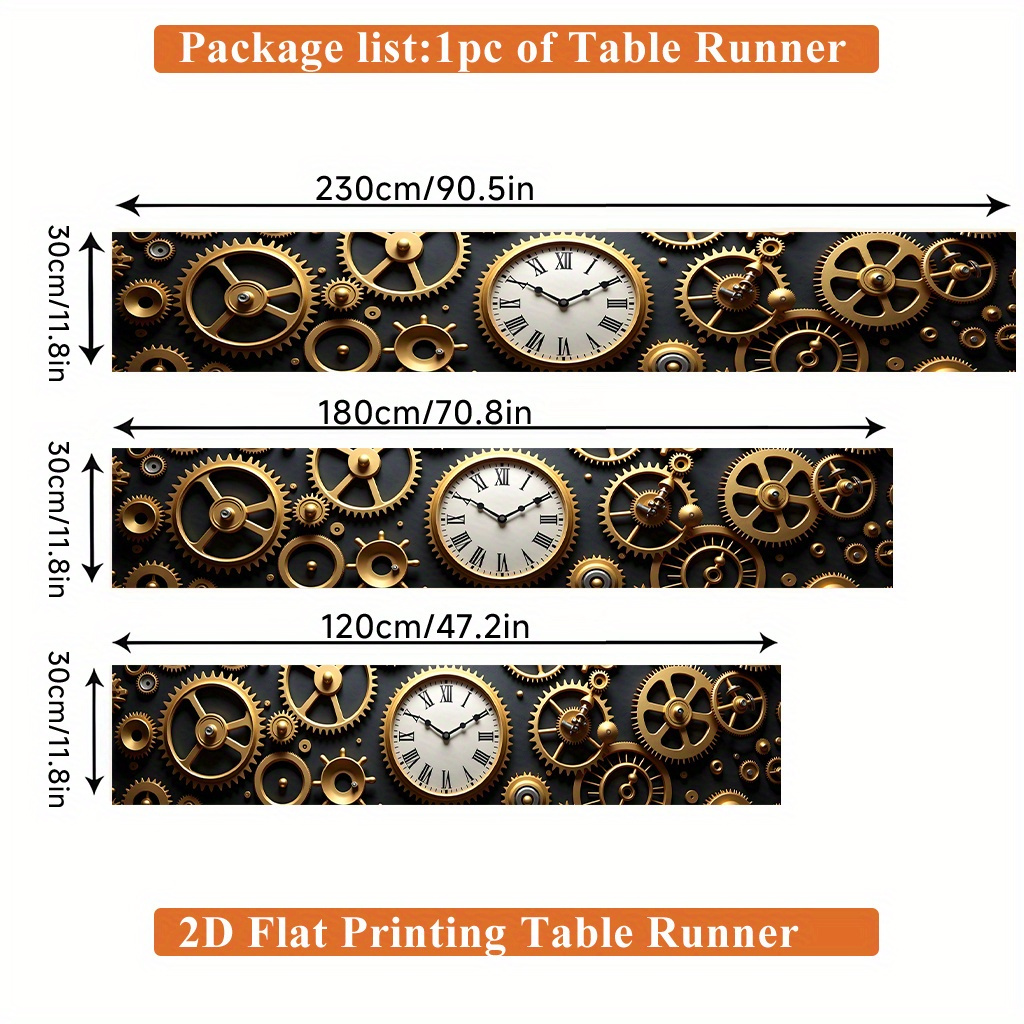 TEMU A 2d Tablecloth Featuring A Gear Structure And Clock Design, Made Of Polyester, Suitable For Dining Tables, Coffee Tables, And Home Party
