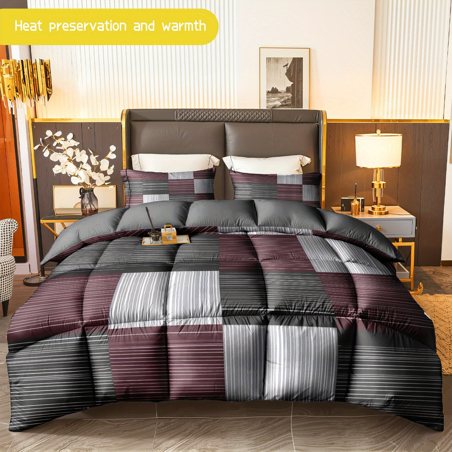 TEMU 3-teiliges Bettwäsche-Set (1 Bettdecke + 2 Kissenbezüge) – Ganzjahres-weiches warmes Polyester, hypoallergen, - farbecht, Queen/King/Full-Größe,