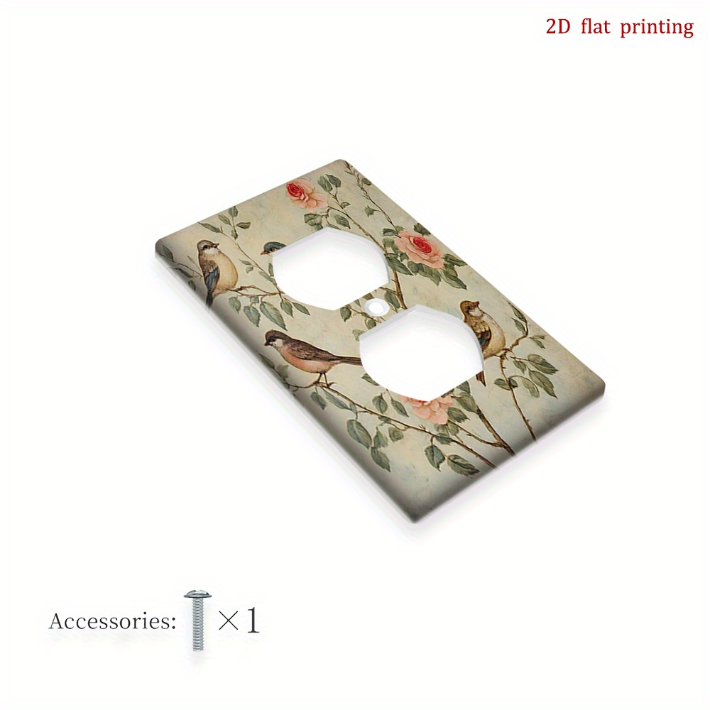 TEMU 1pc Vintage Beige Birds & Roses Single-gang Switch Plate Cover - -on/adhesive Mount Light Switch Outlet Cover With European Floral Sparrow-like