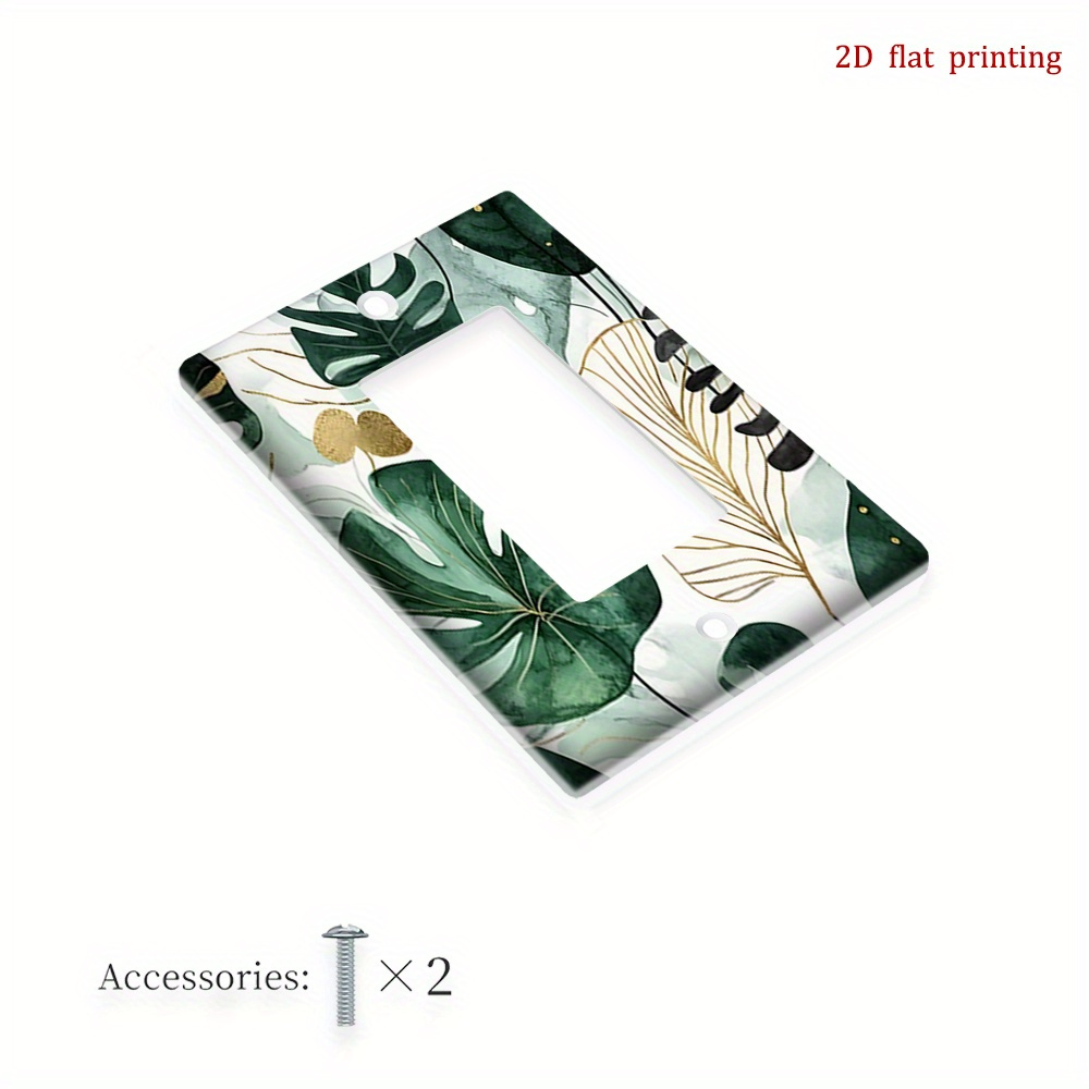 TEMU 1 Pièce Plaque de Commutateur Feuille de Monstera - Vert & Doré, Plaque de Commutateur Simple/Double à Motif , Blanc/Gris/Vert/Doré, Facile à