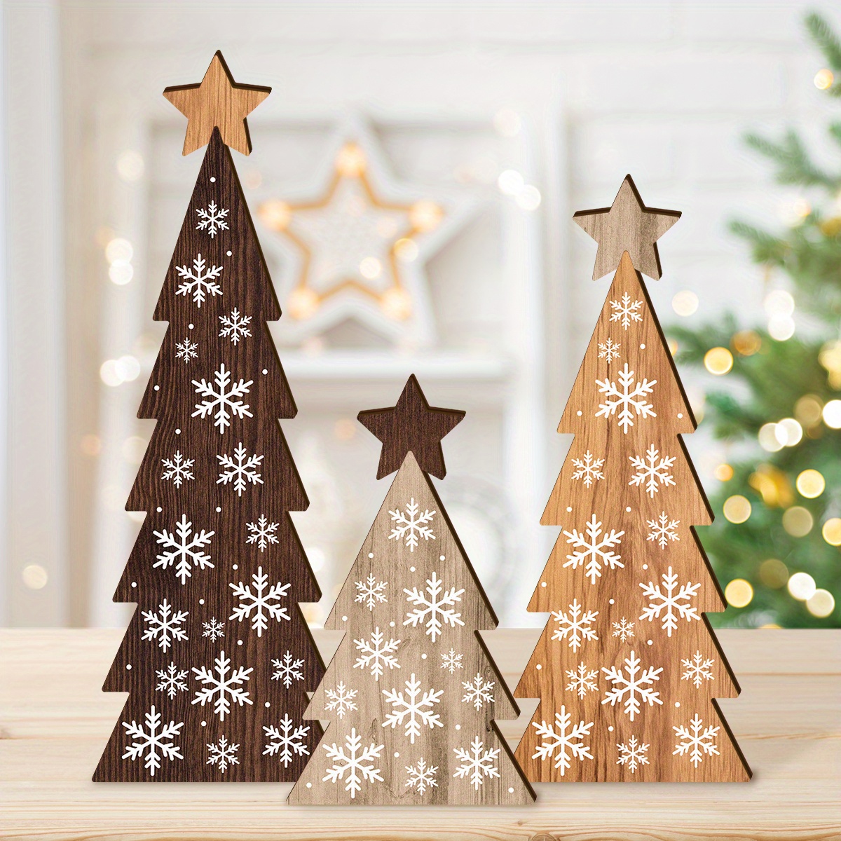 TEMU Wooden Christmas Tree Ornament With Stars, A Versatile Holiday Decoration, Suitable For , Mantels, And Fireplaces. Perfect For Christmas Decor