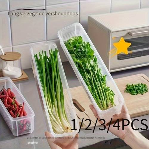 1/2/3/4 stuks lange plastic vershoud voor groenten – koelkast organizer voor koriander, , munt, en meer – duurzame afsluitbare keuken organisatie boxen zonder batterij