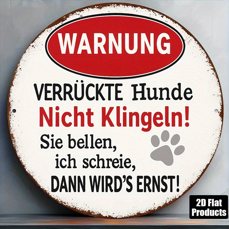 E-shop 2D Flat - Ein 8-Zoll- (20,32 cm) x 8-Zoll- (20,32 cm) Retro-Aluminiumschild mit einem kreisförmigen 2D-Design, das die Warnung "Vorsicht,