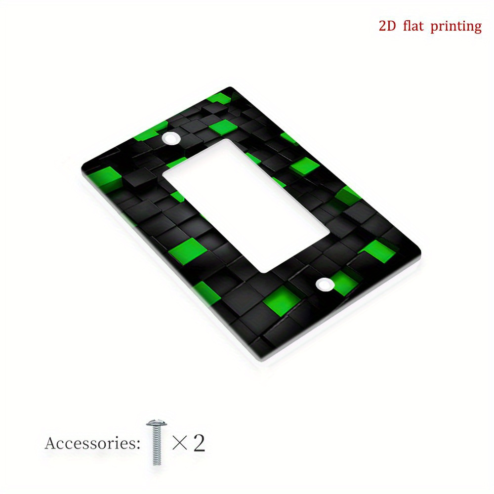 TEMU 1 pièce Cache-plaque murale décoratif en plastique avec impression à plat 2D à motif de cubes verts pour interrupteur et prise, pour décoration