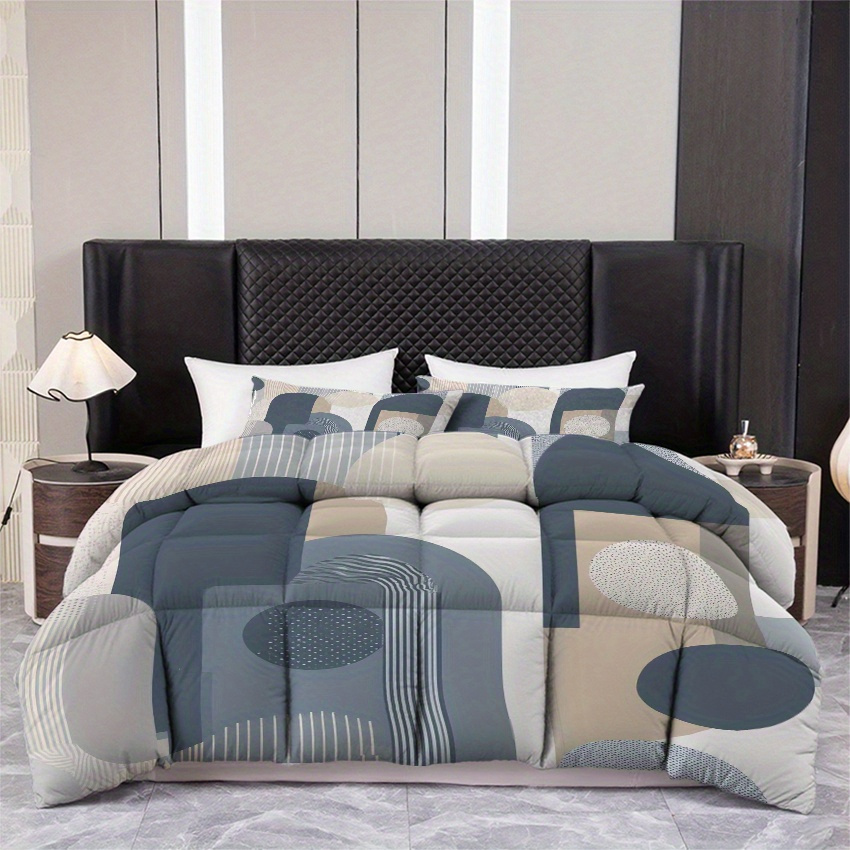 TEMU 3pcs (1 Comforter   2 Pillowcases) Modern Geometric Pattern Soft Warm Polyester Bedding Set, Wrinkle & Fade Resistant, Queen/king/full Size, For