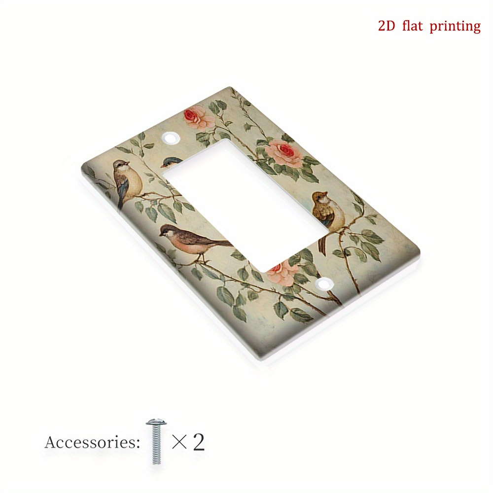 TEMU 1pc Vintage Beige Birds & Roses Single-gang Switch Plate Cover - -on/adhesive Mount Light Switch Outlet Cover With European Floral Sparrow-like