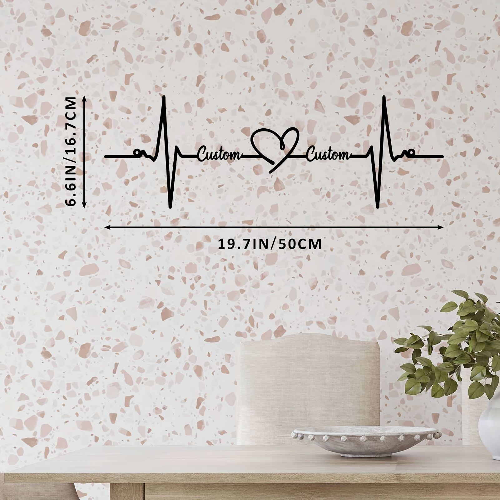 TEMU ["Art Mural Métal Cœur] Art Mural Métal Cœur Personnalisable - Design Élégant de de Cœur Noir, Nom Personnalisé pour Chambre à Coucher, Salon ou