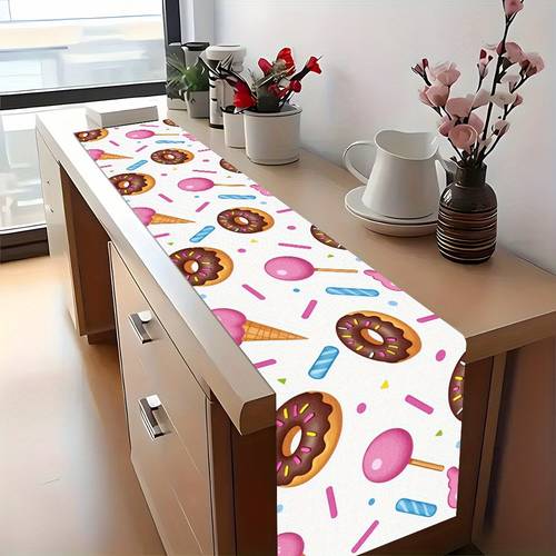 1pc of table cover candy dessert background 100 polyester rectangular kitchen tablecloth indoor decoration home decor suitable for kitchen dining and coffee