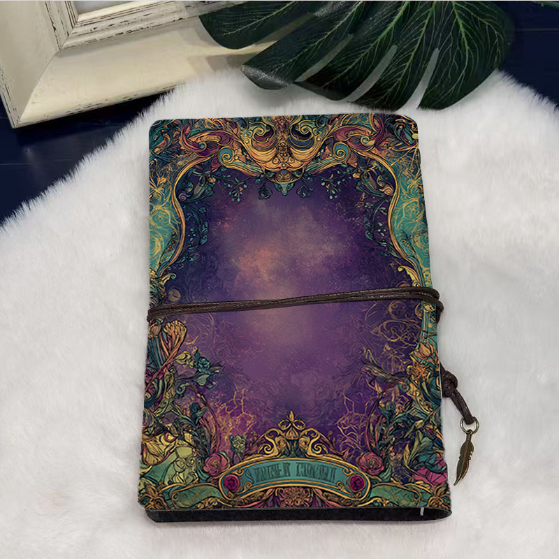 TEMU Handcrafted A6 Journal - Elegant Purple Faux Cover With Ornate Floral Frame & English , Blank Pages Suitable For Wedding, Anniversary Gift,