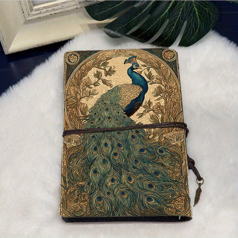 E-shop Elegantes Design Handgemachtes Skizzenbuch für Zeichenarbeiten Ganzjahresgeschenk mit Pfau, Ornamentalem Rahmen Blumenmotiven auf dem Cover